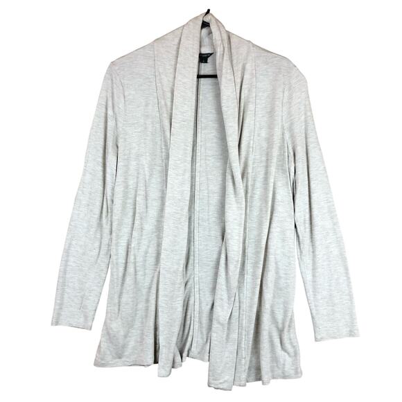 Ann Taylor Womens Sweater Beige Shawl Cardigan Open Front Wool Long Sleeve L - Picture 1 of 15